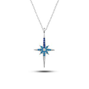AZURIS-Collier pendentif fin en argent 925 avec pierre colorée ornée d'une étoile polaire - Product Image 1