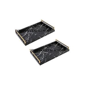 Solid Marble Coffee Serving Tray Set of 2 Rectangular Shape Large Size Pure Marble Food Tray With Metal <b>Border</b> - Product Image 6