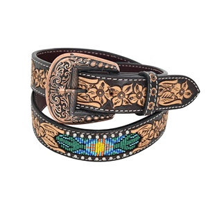 Cinturón de cuero con cuentas de estilo occidental para mujer, cinturón de cuero de alta calidad con diseño Floral en relieve a mano, fabricante indio al por mayor - Product Image 1