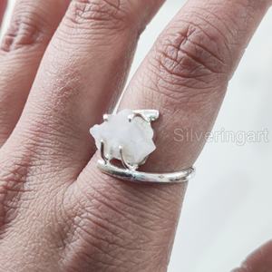 Bijoux en pierre brute Bague pour femme Bague naturelle rugueuse arc-en-ciel Pierre de lune Pierre précieuse Juin Pierre de naissance Bague en argent sterling 925 - Product Image 2