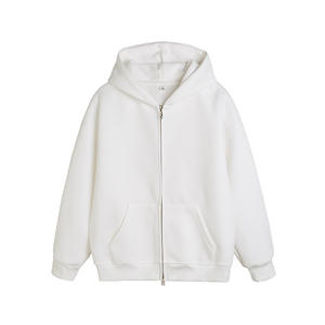 Sweat à capuche pour hommes surdimensionné personnalisé en gros broderie impression logo coton poids lourd blanc unisexe fermeture éclair vers le haut sweats à capuche pour hommes - Product Image 2