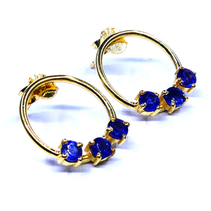 Boucles d'oreilles créoles de style classique en argent sterling 925 avec pierres précieuses saphir bleu plaqué or vêtements quotidiens ensemble de breloques de mode pour les femmes - Product Image 1