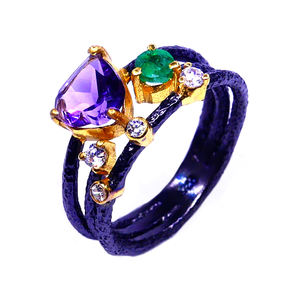 Hecho a mano 925 plata esterlina amatista Topacio blanco piedra preciosa atractivo clásico mujeres usan anillo oxidado - Product Image 1