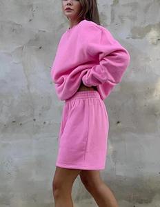 ชุดเสื้อสเวตเตอร์ขาสั้นสองชิ้นสำหรับผู้หญิงชุดผ้าสแปนเด็กซ์/ โพลีเอสเตอร์สีพื้นสำหรับใส่ลำลองไซส์ใหญ่สบายระบายอากาศได้ทุกวัน - Product Image 3