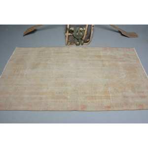 Tapis Turc Beige Vintage 4ft 11in X 7ft 11in Grande Surface Laine Seagrass Fourrure Abstrait Patchwork Couloir Motif Latex pour Chambres - Product Image 3