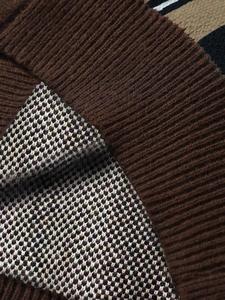 Men's <strong>Black</strong> Brown Argyle Flowers Letter Embroidered V Neck Knit 100% <strong>Wool</strong> <strong>Cardigan</strong> Cropped Casual Autumn Winter Top - Product Image 5