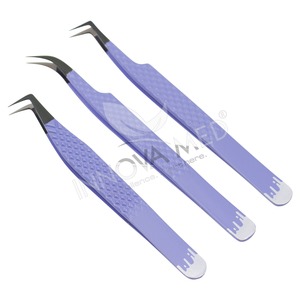 Pinzas para pestañas de volumen hechas a mano, venta al por mayor, pinzas curvas ligeras para extensiones de pestañas, pinzas para pestañas con punta de fibra de acabado rojo - Product Image 4
