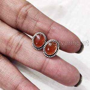 ต่างหูแบบติดหูสำหรับผู้หญิง ทำจากพลอยคาร์เนเลียนธรรมชาติ ของขวัญวันวาเลนไทน์ คริสต์มาส เครื่องประดับทำมือ ต่างหูเงินแท้ 925 - Product Image 5