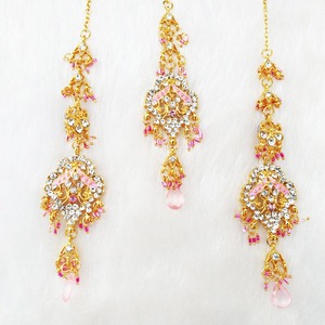 Ensemble de bijoux de mariage en alliage de fleurs en cristal de style vintage, imitation perle, violet, collier, boucles d'oreilles, coiffe, plaqué or - Product Image 5