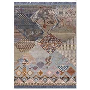 Alfombra Manchaha Azul de Lana y Seda de Bambú Anudada a Mano, 10 mm de Grosor, Patrón Geométrico Abstracto para el Hogar, Pasillo, Modelo Rectangular-Les-2670 - Product Image 1