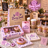 Emballages de marque AT PACK pour les boutiques de beignets avec des boîtes à beignets personnalisées, des sacs en papier, des gobelets à café et des solutions de vente à emporter