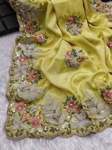 Saree en soie de travail pour filles, accessoires de mariage à vendre, broderie lourde Codding Multi Treads & Sequins - Product Image 5