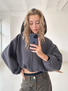 Sudadera con capucha corta con cremallera personalizada de alta calidad para mujer de la mejor y mejor fabricación Streetwear sudaderas de manga larga con cuello redondo - Product Image 3