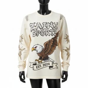 Nueva Camiseta de Manga Larga de Algodón Premium 2026, Tacto Suave, Color Crema, Impresión Personalizada, Logotipo de Diamantes de Imitación, Camiseta de Manga Larga de Algodón - Product Image 1