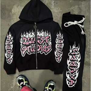 Conjunto Deportivo Informal de Dos Piezas para Hombre, Estilo Urbano, Personalizado, 100% Algodón, Invierno, Sudadera con Capucha y Pantalones Acampanados, Lavado Ácido - Product Image 5