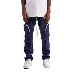 Most Fashionable Men's Hip Hop Cargo Pants <b>Blue</b> Baggy Fit with Big Zipper Pockets & Drawstring Waist - Product Image 1