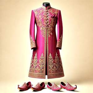 2025 @ Stunning Groom Pink Sherwani with Matching <b>Shoe</b> & Pant with Embellished Crystal Glass Beads Dabka Pearls <b>Work</b> <b>for</b> Wedding - Product Image 1
