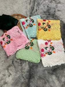 Diseñador Georgette Saree con hilo y viscosa Trabajo Borde Boda y fiesta Desgaste Sedoso Bollywood Saree - Product Image 6