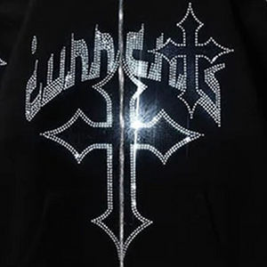 Y2K Street Wear Man <b>Hoodie</b> Full Zip Embroidered <b>Rhinestone</b> Design Customized Fashionable Full Face <b>Rhinestone</b> Hoodies for Winter - Product Image 3