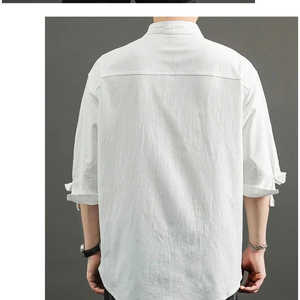 เสื้อผู้ชายแขนสี่ส่วนผ้าลินินเงินเก่า - Product Image 5