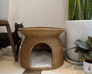 Abri en rotin confortable fabriqué à la main pour chats et petits chiens Maison en bois élégante et écologique pour animaux de compagnie Relaxation pour lapins - Product Image 2