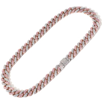 Nouveau bracelet chaîne cubaine bicolore pour femme en or rose 18 carats 12 mm, serti de pierres, style AI Jewelry