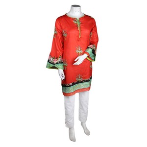 คุรตีผ้าลอนพิมพ์ลายสำหรับผู้หญิง - สีส้ม - Product Image 3