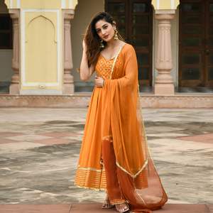 El último diseñador impreso con encaje de hilo de trabajo manual en el borde Anarkali Kurtis impreso - Product Image 2