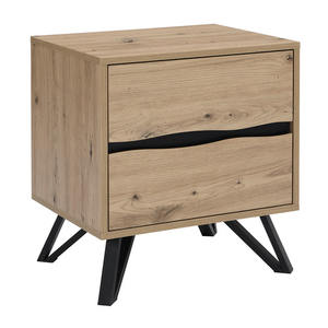 Table de chevet moderne à 2 tiroirs de style méditerranéen pliable robuste et durable en bois de haute qualité Base en métal noir Chambre industrielle - Product Image 3