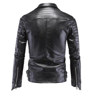 New Arrival Male Stylish Slim Fitted With Solid Motorcycle <b>Jacket</b> Casual Oversize Leather Outdoor Full <b>Zip</b> <b>up</b> <b>Jackets</b> for Men - Product Image 2