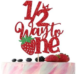 Decorazioni per Torta Ecologiche a Tema Fragola Rossa Glitterata per 6° <span class=keywords><strong>Compleanno</strong></span> di Bambini e Bambine, 14cm - Product Image 1
