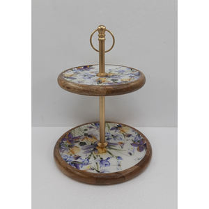 Support de gâteau rond en bois de conception unique décalcomanie émail fini pour présentoir de fête d'anniversaire de mariage fait à la main - Product Image 5