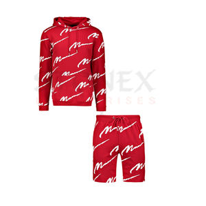 Camiseta de algodón de manga corta blanca para hombre hecha a medida de calidad superior, conjunto de pantalones cortos con diseño de cuello, chándales cortos - Product Image 1