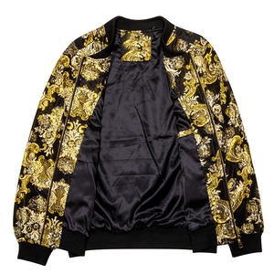 แจ็กเก็ตบอมเบอร์สำหรับผู้ชายแจ็กเก็ตนักบินลายดอกไม้สีทองดีไซน์ใหม่ล่าสุด - Product Image 3