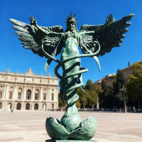Grandes sculptures métalliques d'extérieur, statue en bronze coulé d'ange serpent grandeur nature, figurine 3D sur le thème des fées