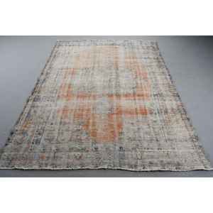 Alfombra vintage grande de 6,3x8,5 pies, alfombra de lana turca azul con plantas y árboles - Product Image 1