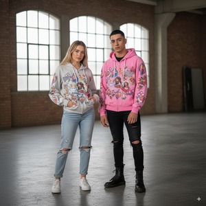 Unisex Heavy French Terry Hoddies Custom DTG All Print Zipper Acid Wash Sudaderas recortadas Sudadera con capucha para hombre con diseño bordado - Product Image 4