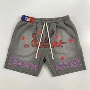 Shorts unisexes OBSERVEX SPORTS personnalisés en molleton 100 % coton, délavés à l'acide, style hip-hop, avec patch brodé et imprimé, pour le sport - Product Image 2