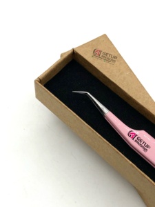 Pince à épiler professionnelle de qualité supérieure, design optimal, 45 degrés, revêtement en poudre rose clair, acier inoxydable, anti-magnétique, anti-statique, lisse - Product Image 2