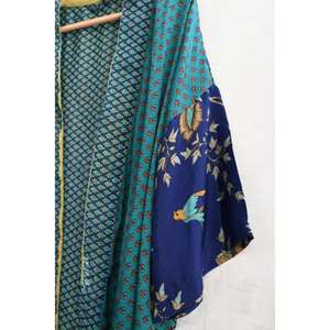 Kimono Boho de Talla Grande, Hecho a Mano, de Seda, Informal, Floral, Transpirable, para Otoño, Largo hasta la Rodilla - Product Image 3