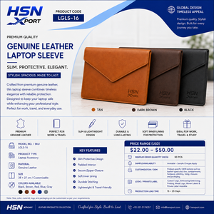 Genuine <b>Leather</b> Durable Lightweight Modern <b>Laptop</b> <b>Sleeve</b> LNJC-15 15.6 Inch Secure Flap Closure - Product Image 6