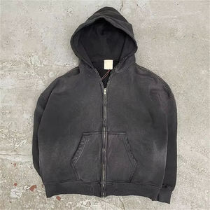 Sweat-shirt à capuche personnalisé avec fermeture éclair délavée au soleil, en coton French Terry, sweat-shirt vierge à fermeture éclair intégrale, vintage, délavé à l'acide, pour hommes - Product Image 3