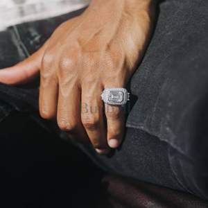 Hot Selling 14k White Gold Plated 925 Sterling <b>Silver</b> Emerald Cluster <b>Ring</b> Vvs Diamond Moissanite <b>Men</b> <b>Ring</b> Gift Jewelry - Product Image 1