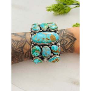 LeRoy James Sonoran Mountain Turquoise & Sterling <b>Silver</b> Cluster <b>Cuff</b> <b>Bracelet</b> Fashionable Accessory - Product Image 2