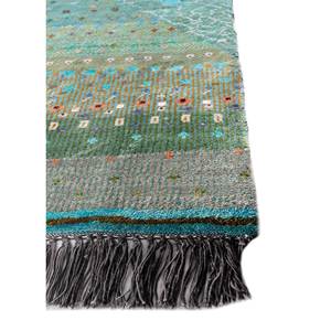 Tapis en laine et soie de bambou noué à la main Freedom Manchaha bleu, motif patchwork, tapis de salon - Les-8238 - Product Image 4