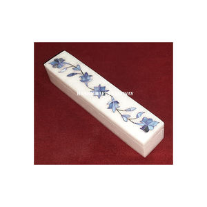 Boîte à bijoux de forme rectangulaire en marbre blanc incrusté de nacre Design de fleur de couleur bleue pour boîte de rangement à bas prix - Product Image 1