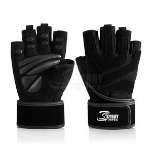 Guantes de levantamiento de pesas de cuero de 2 piezas de Venta caliente con soporte de muñeca para entrenamiento de gimnasia y Fitness deportivo - Product Image 1