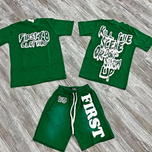 Ensemble de survêtement pour hommes en deux pièces avec logo imprimé personnalisé en usine, t-shirt et short graphiques pour hommes, ensemble de survêtement d'été pour hommes - Product Image 2