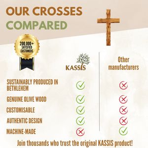 Cruz de Pared Cristiana Hecha a Mano de Madera de Olivo Ondulada de 20 cm, Diseño Art Deco, Regalo Religioso para Pascua, Hecha a Mano en Belén - Product Image 4