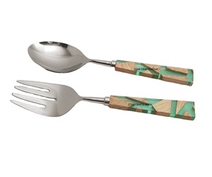 Cuillères plates de serveur de salade de cuisson de mélange d'acier inoxydable de haute qualité avec le manche en bois de résine argentée pour l'usage de cuisine - Product Image 1